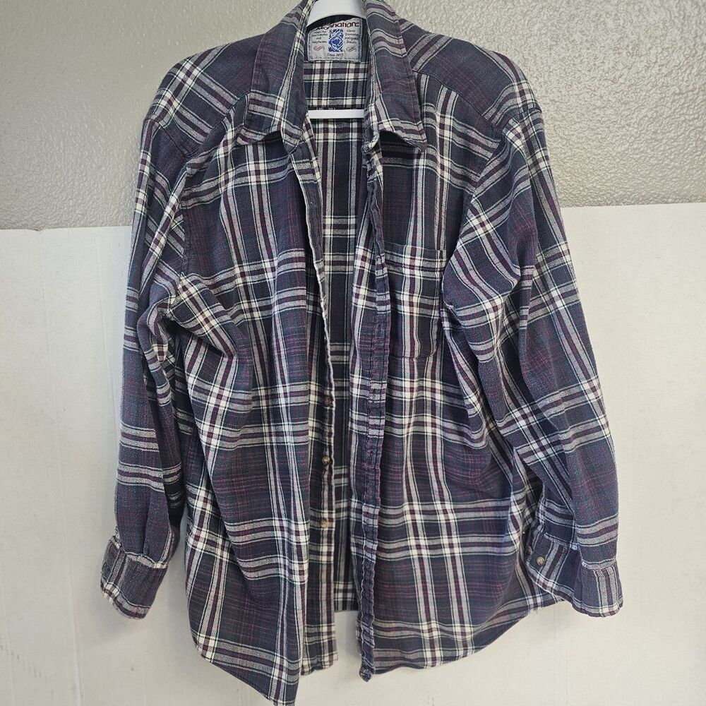 Manhattan Flannel Button-Up Long Sleeve Shirt Sz XXXL Navy Red White Plaid V0575